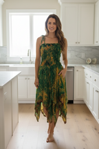 Bohemian Dress,  Tie Dye Vintage Sari Silk Bohemian Boho Chic Festival Ethnic Hippie Summer dress, Gypsy Dress, Fairy Beach Boho Dress,