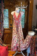 Boho Ruffle Long Dress, Hippie Dress, Open back Dress, Bohemian Festival Ethnic Dress, Boho Chic Dress, Beach Halter Ruffle Gypsy Dress