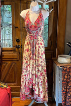 Boho Ruffle Long Dress, Hippie Dress, Open back Dress, Bohemian Festival Ethnic Dress, Boho Chic Dress, Beach Halter Ruffle Gypsy Dress