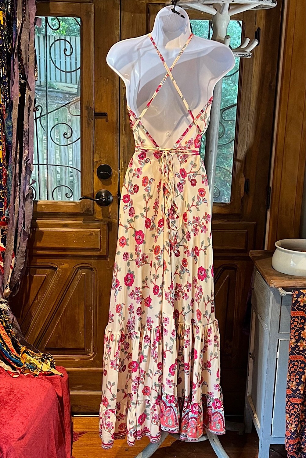 Boho Ruffle Long Dress, Hippie Dress, Open back Dress, Bohemian Festival Ethnic Dress, Boho Chic Dress, Beach Halter Ruffle Gypsy Dress
