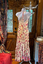 Boho Ruffle Long Dress, Hippie Dress, Open back Dress, Bohemian Festival Ethnic Dress, Boho Chic Dress, Beach Halter Ruffle Gypsy Dress