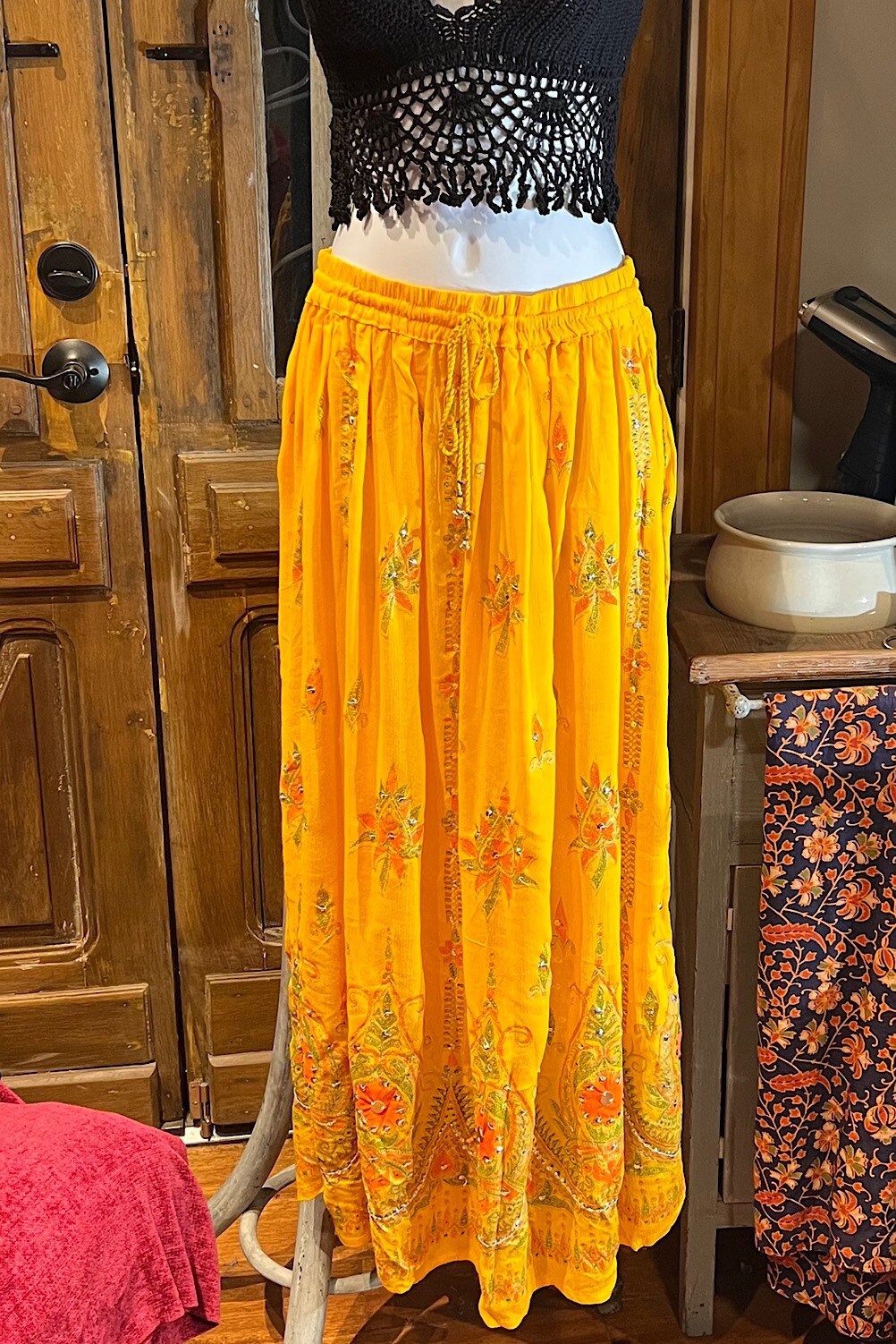 Boho long skirt, Sequined Embroidery Long Maxi Skirt, Bohemian Chic Festival Ethnic Hippie Summer One Size Feminine Long Skirt.