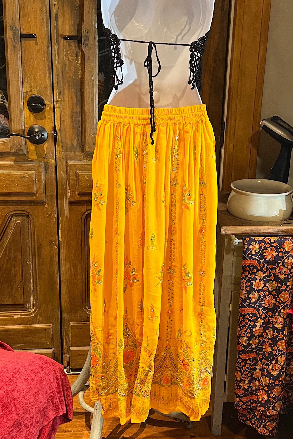 Boho long skirt, Sequined Embroidery Long Maxi Skirt, Bohemian Chic Festival Ethnic Hippie Summer One Size Feminine Long Skirt.