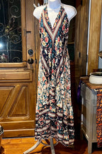 Boho Ruffle Long Dress, Hippie Dress, Open back Dress, Bohemian Festival Ethnic Dress, Boho Chic Dress, Beach Halter Ruffle Gypsy Dress