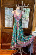 Boho Ruffle Long Dress, Hippie Dress, Open back Dress, Bohemian Festival Ethnic Dress, Boho Chic Dress, Beach Halter Ruffle Gypsy Dress