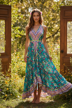 Boho Ruffle Long Dress, Hippie Dress, Open back Dress, Bohemian Festival Ethnic Dress, Boho Chic Dress, Beach Halter Ruffle Gypsy Dress