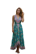 Boho Ruffle Long Dress, Hippie Dress, Open back Dress, Bohemian Festival Ethnic Dress, Boho Chic Dress, Beach Halter Ruffle Gypsy Dress