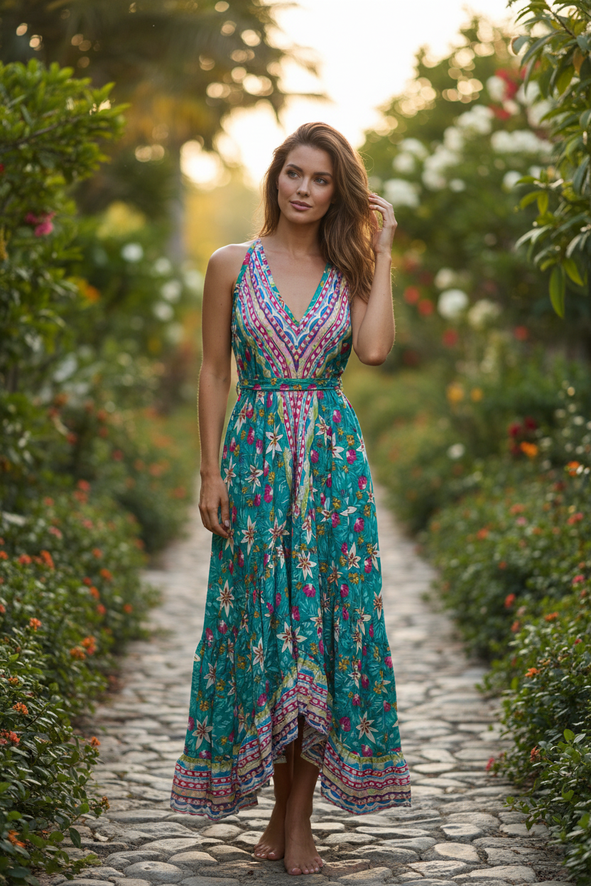 Boho Ruffle Long Dress, Hippie Dress, Open back Dress, Bohemian Festival Ethnic Dress, Boho Chic Dress, Beach Halter Ruffle Gypsy Dress