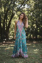 Boho Ruffle Long Dress, Hippie Dress, Open back Dress, Bohemian Festival Ethnic Dress, Boho Chic Dress, Beach Halter Ruffle Gypsy Dress