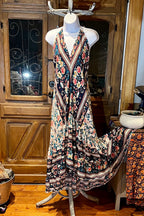 Boho Ruffle Long Dress, Hippie Dress, Open back Dress, Bohemian Festival Ethnic Dress, Boho Chic Dress, Beach Halter Ruffle Gypsy Dress