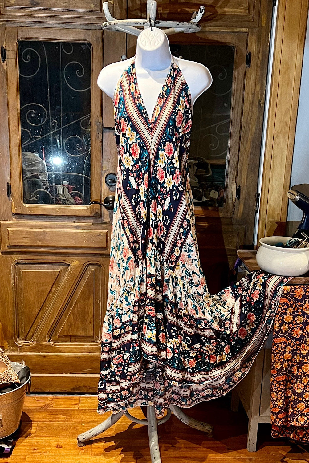 Boho Ruffle Long Dress, Hippie Dress, Open back Dress, Bohemian Festival Ethnic Dress, Boho Chic Dress, Beach Halter Ruffle Gypsy Dress