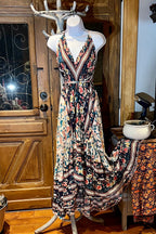 Boho Ruffle Long Dress, Hippie Dress, Open back Dress, Bohemian Festival Ethnic Dress, Boho Chic Dress, Beach Halter Ruffle Gypsy Dress