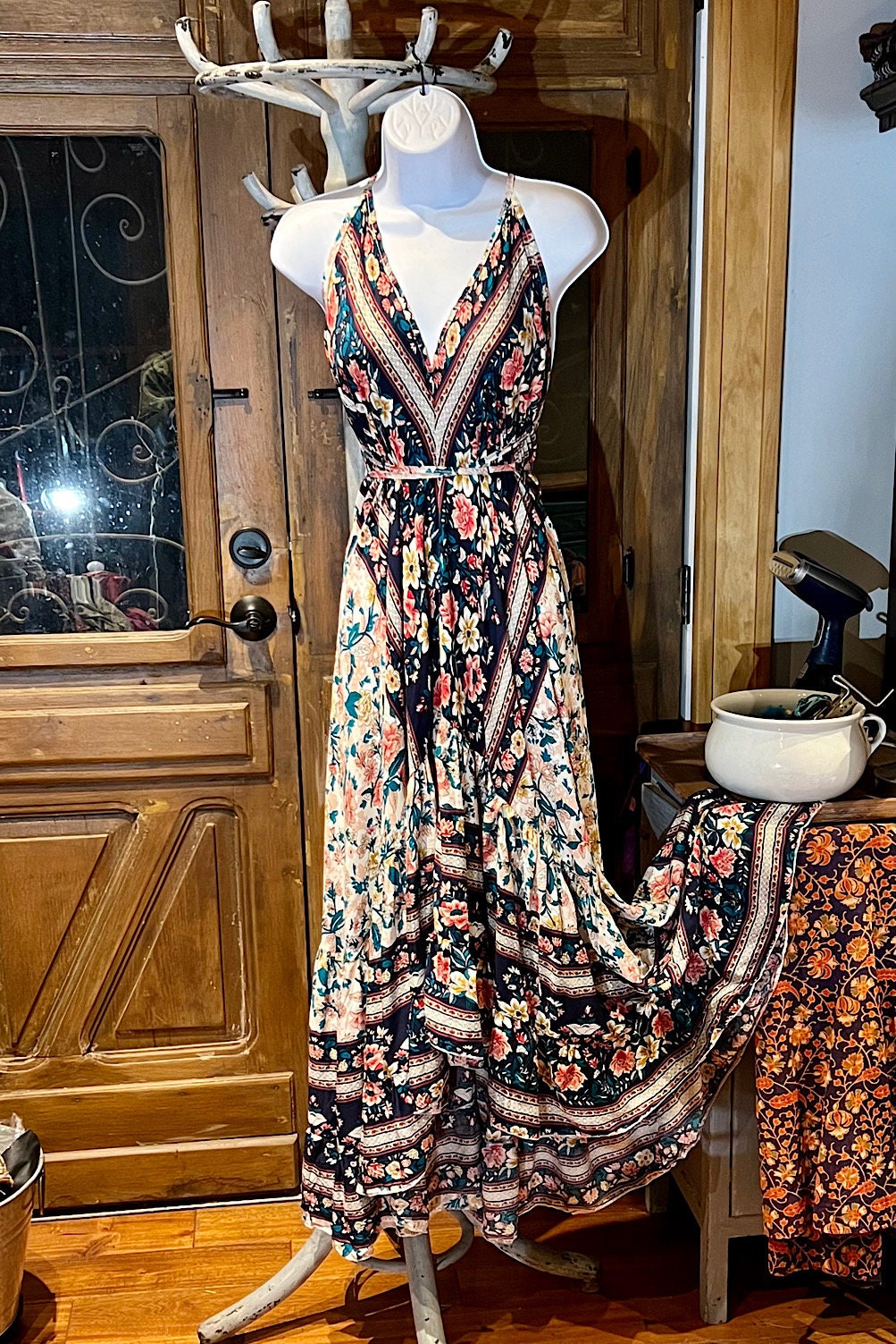 Boho Ruffle Long Dress, Hippie Dress, Open back Dress, Bohemian Festival Ethnic Dress, Boho Chic Dress, Beach Halter Ruffle Gypsy Dress