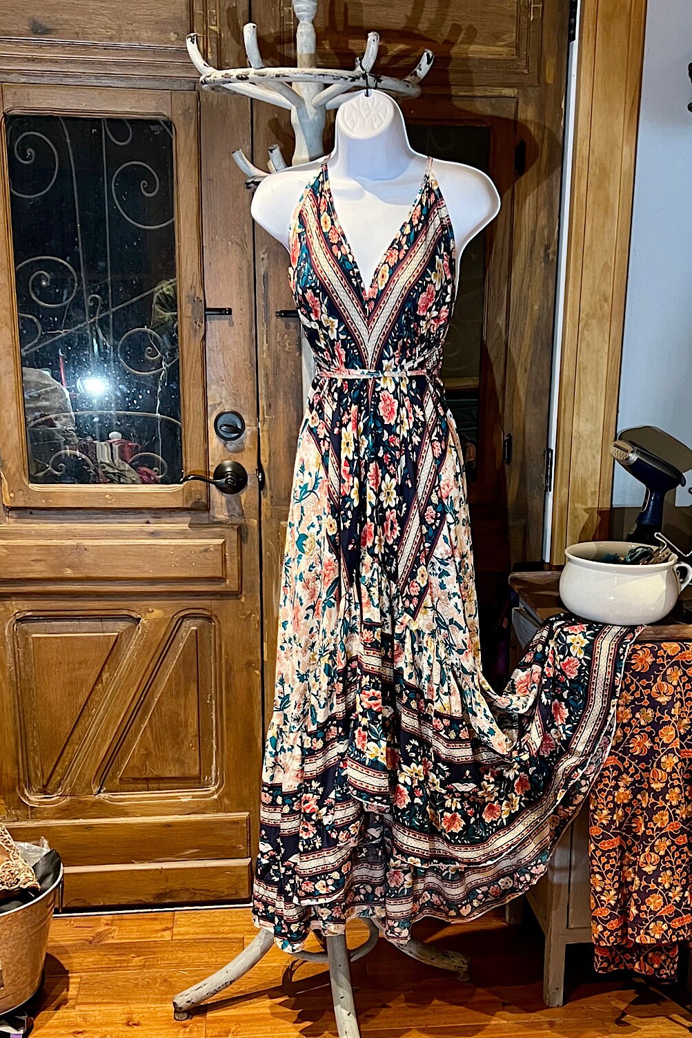 Boho Ruffle Long Dress, Hippie Dress, Open back Dress, Bohemian Festival Ethnic Dress, Boho Chic Dress, Beach Halter Ruffle Gypsy Dress