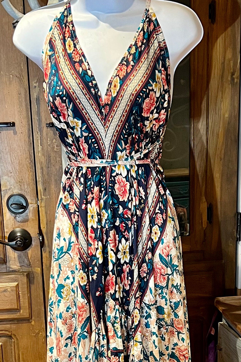 Boho Ruffle Long Dress, Hippie Dress, Open back Dress, Bohemian Festival Ethnic Dress, Boho Chic Dress, Beach Halter Ruffle Gypsy Dress