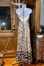 Boho Ruffle Long Dress, Hippie Dress, Open back Dress, Bohemian Festival Ethnic Dress, Boho Chic Dress, Beach Halter Ruffle Gypsy Dress