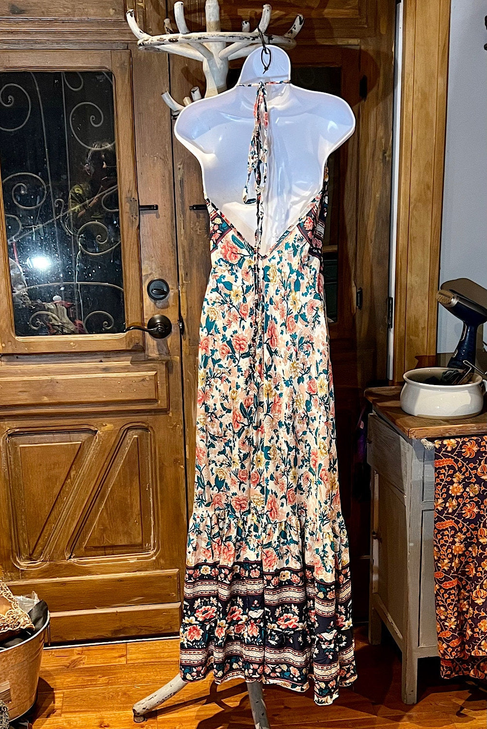 Boho Ruffle Long Dress, Hippie Dress, Open back Dress, Bohemian Festival Ethnic Dress, Boho Chic Dress, Beach Halter Ruffle Gypsy Dress