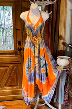 Boho Tie Dye Jumpsuit, Bohemian Clothing, Boho jumpsuit Harem Pants, Loose Yoga Festival Pants, Wide Leg Women Festival Pants, Hippie Pants