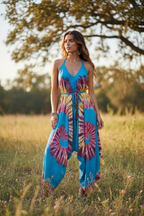 Boho Tie Dye Jumpsuit, Bohemian Clothing, Boho jumpsuit Harem Pants, Loose Yoga  Festival Pants, Wide Leg Women Festival Pants, Hippie Pants