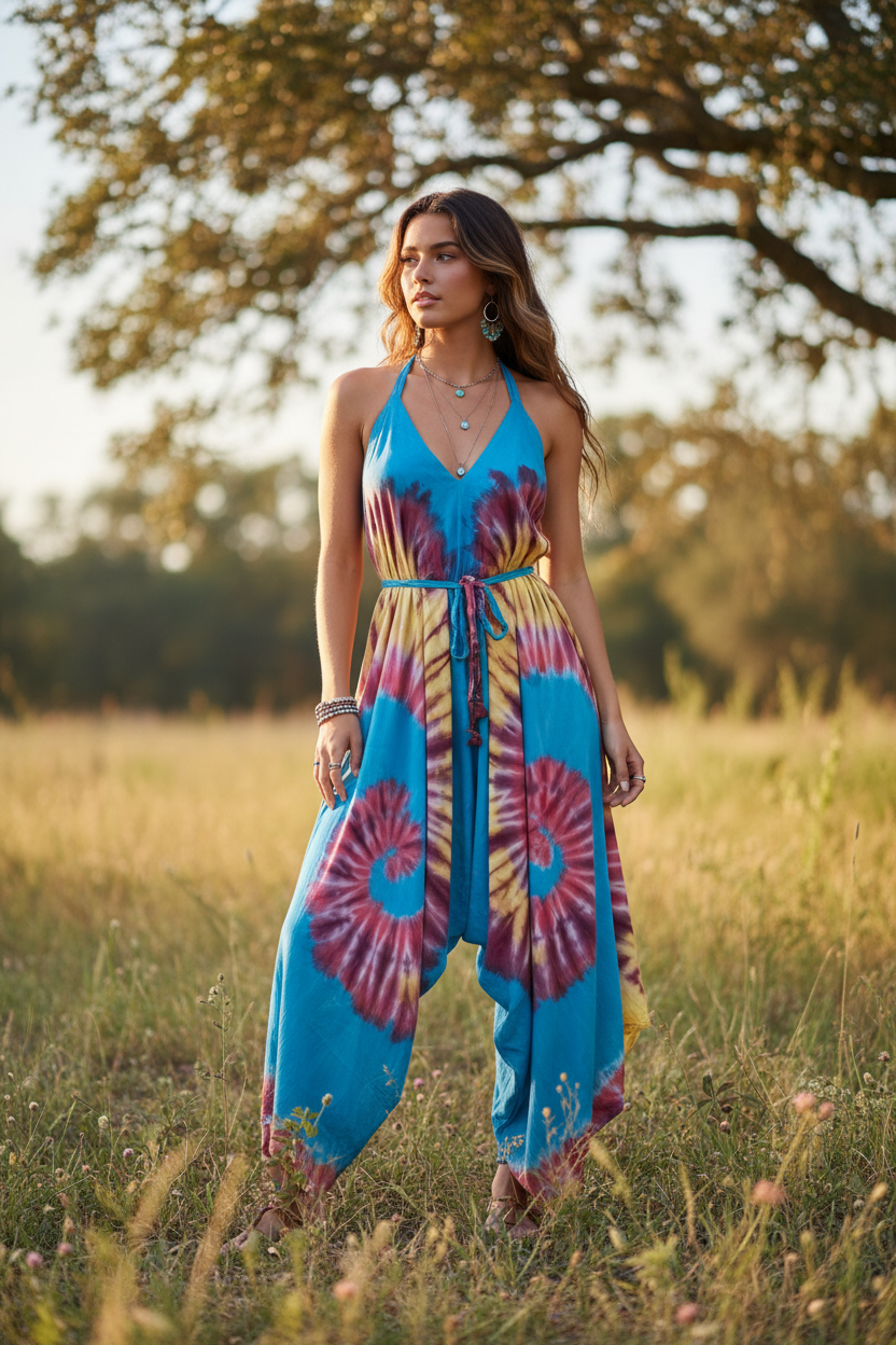 Boho Tie Dye Jumpsuit, Bohemian Clothing, Boho jumpsuit Harem Pants, Loose Yoga  Festival Pants, Wide Leg Women Festival Pants, Hippie Pants