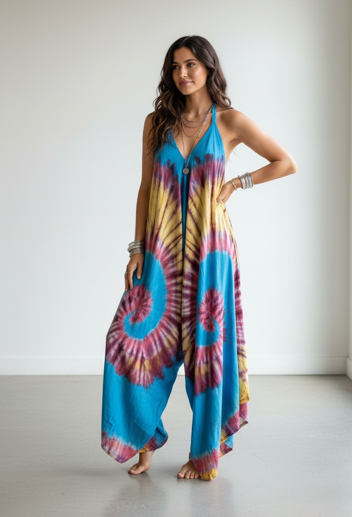 Boho Tie Dye Jumpsuit, Bohemian Clothing, Boho jumpsuit Harem Pants, Loose Yoga  Festival Pants, Wide Leg Women Festival Pants, Hippie Pants