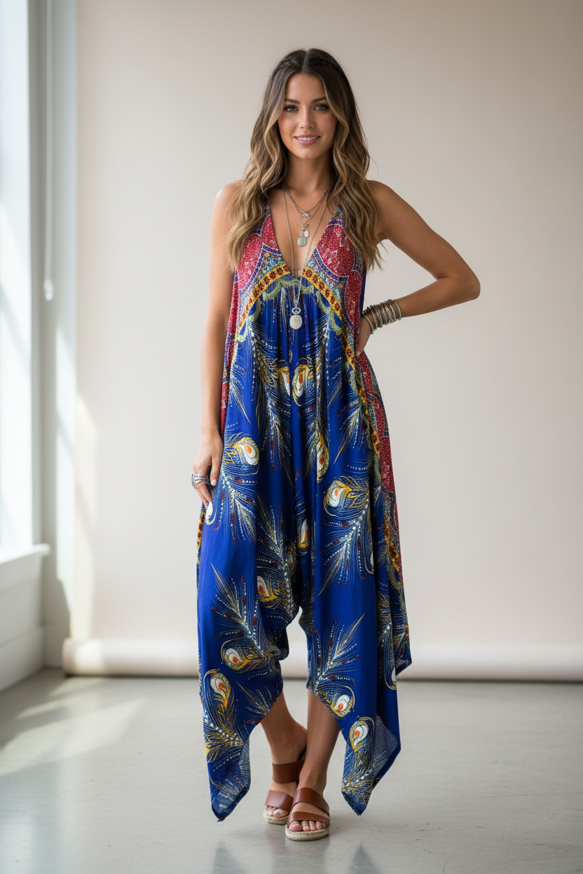 Boho Jumpsuit, Bohemian Clothing, Boho jumpsuit Harem Pants, Loose Yoga  Festival Pants, Wide Leg Women Festival Pants, Hippie Summer Romper