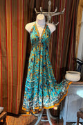 Boho Long Ruffle Dress, Hippie Dress, Open back Dress, Bohemian Festival Ethnic Dress, Boho Dress, Beach Halter Ruffle Boho Gypsy Dress