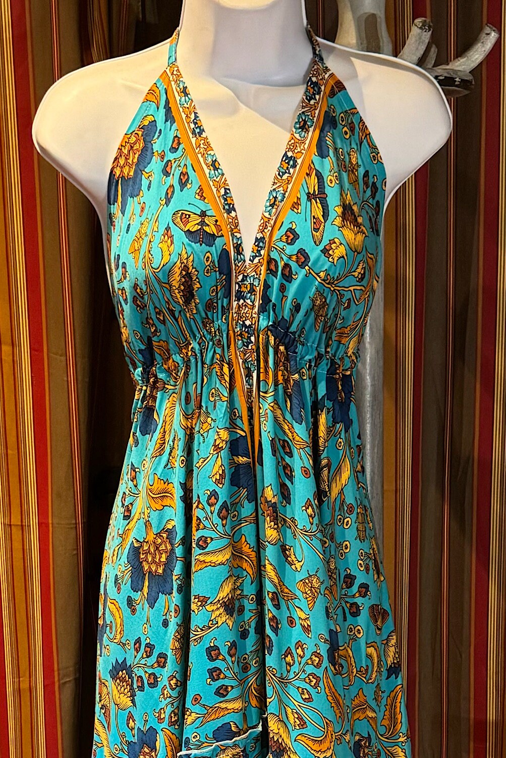 Boho Long Ruffle Dress, Hippie Dress, Open back Dress, Bohemian Festival Ethnic Dress, Boho Dress, Beach Halter Ruffle Boho Gypsy Dress