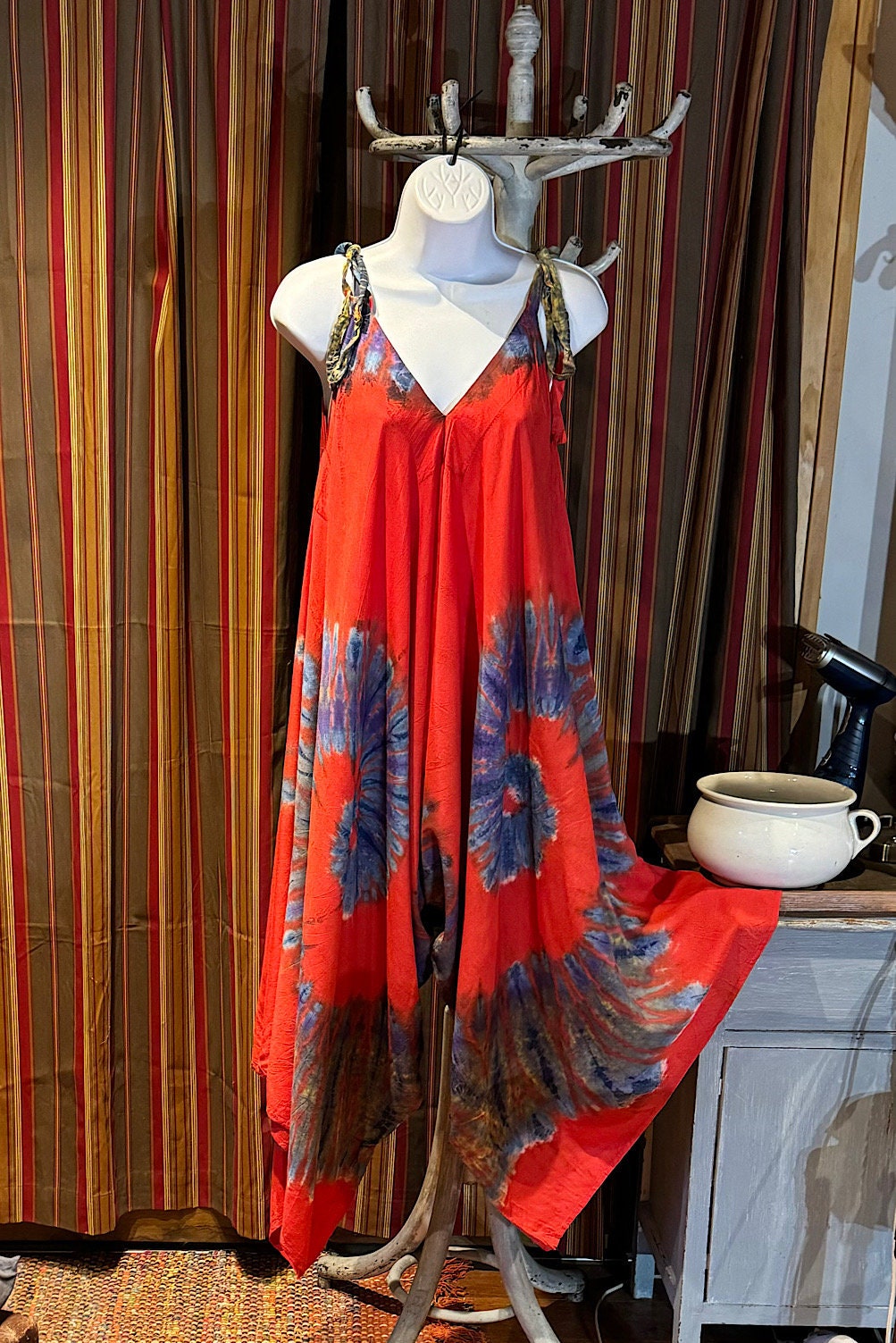 Boho Tie Dye Jumpsuit, Bohemian Clothing, Boho jumpsuit Harem Pants, Loose Yoga Festival Pants, Wide Leg Women Festival Pants, Hippie Pants