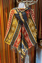Festival Hooded Poncho: Unisex Boho Woven Wool Blend