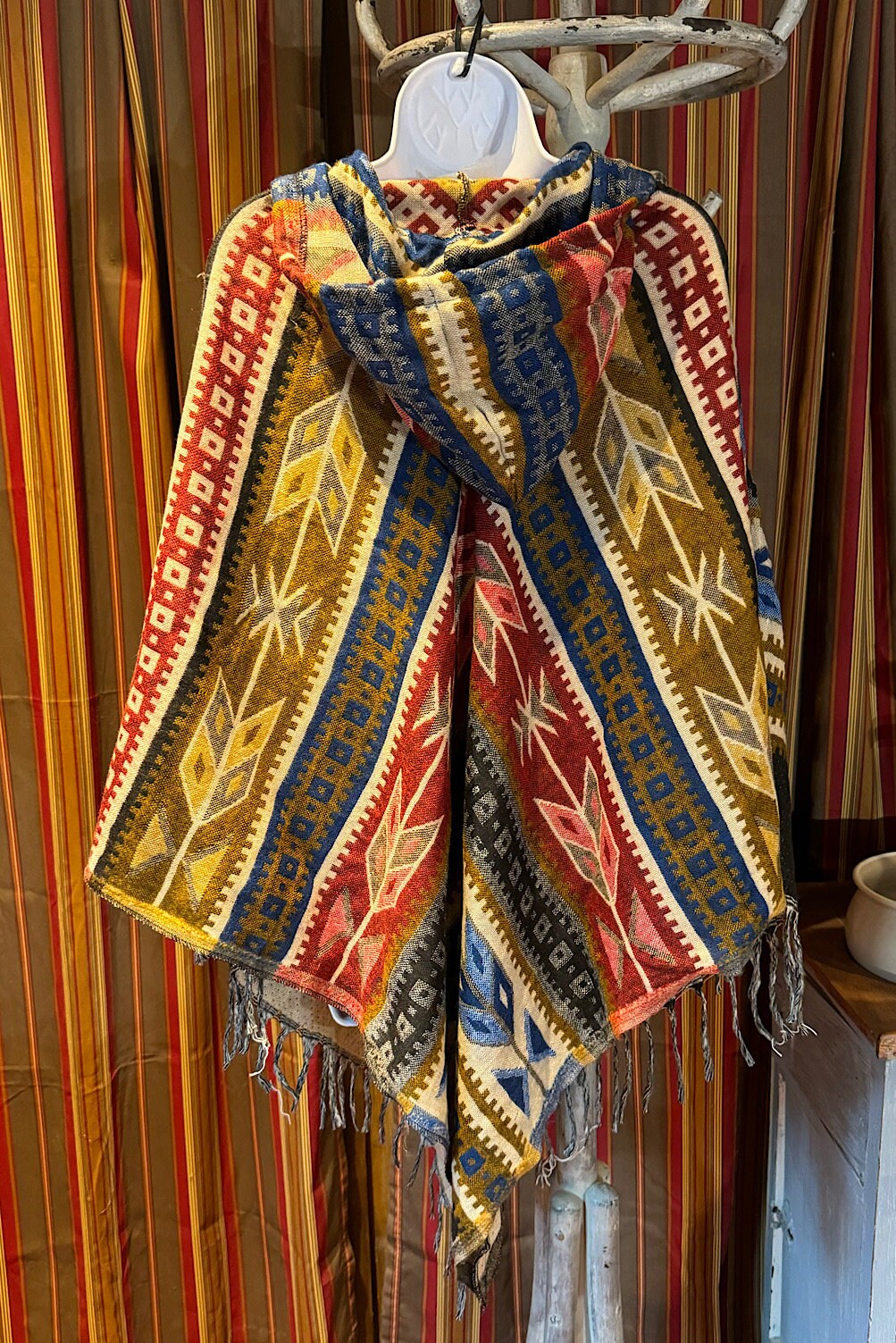 Festival Hooded Poncho: Unisex Boho Woven Wool Blend