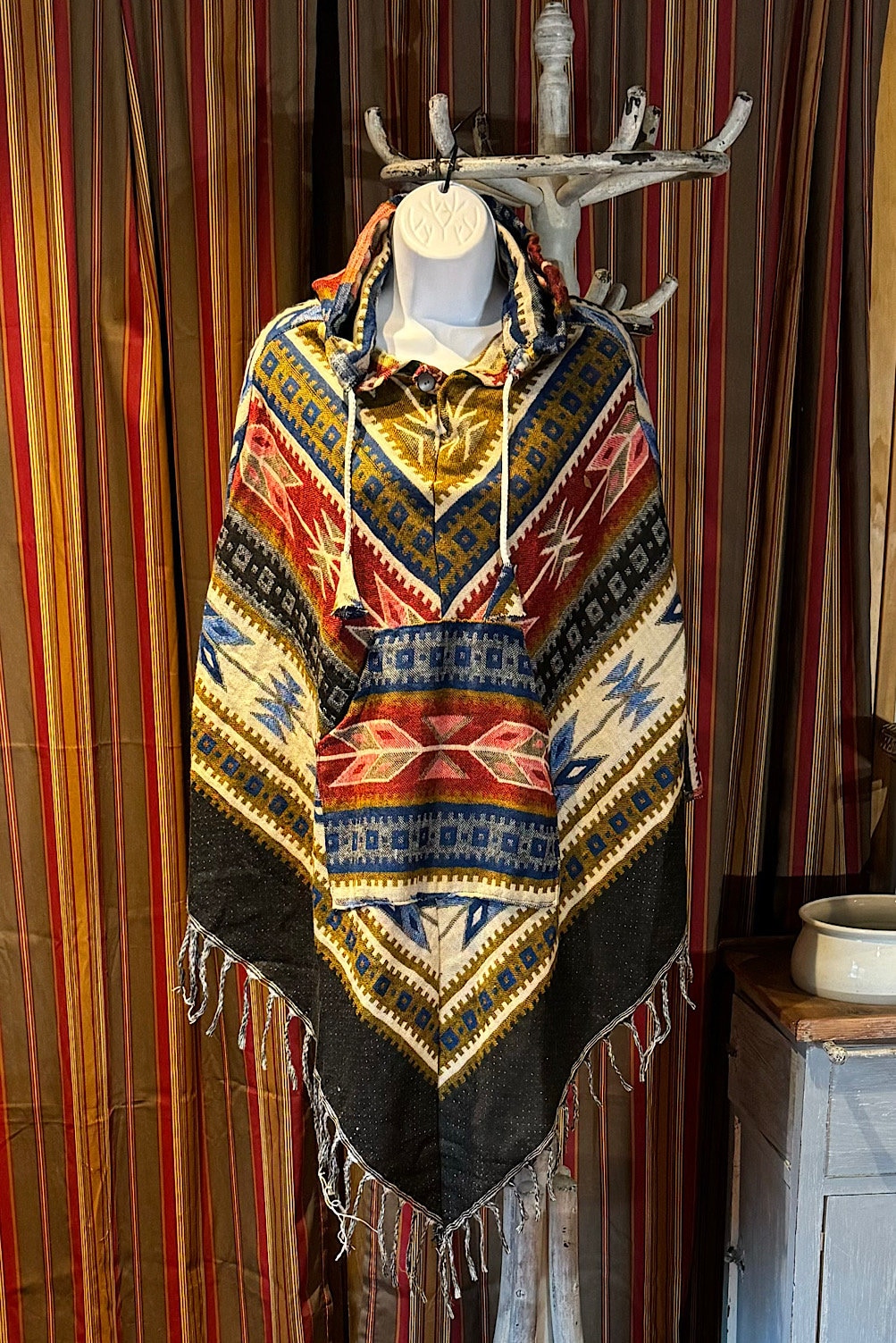 Festival Hooded Poncho: Unisex Boho Woven Wool Blend