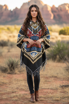 Festival Hooded Poncho: Unisex Boho Woven Wool Blend