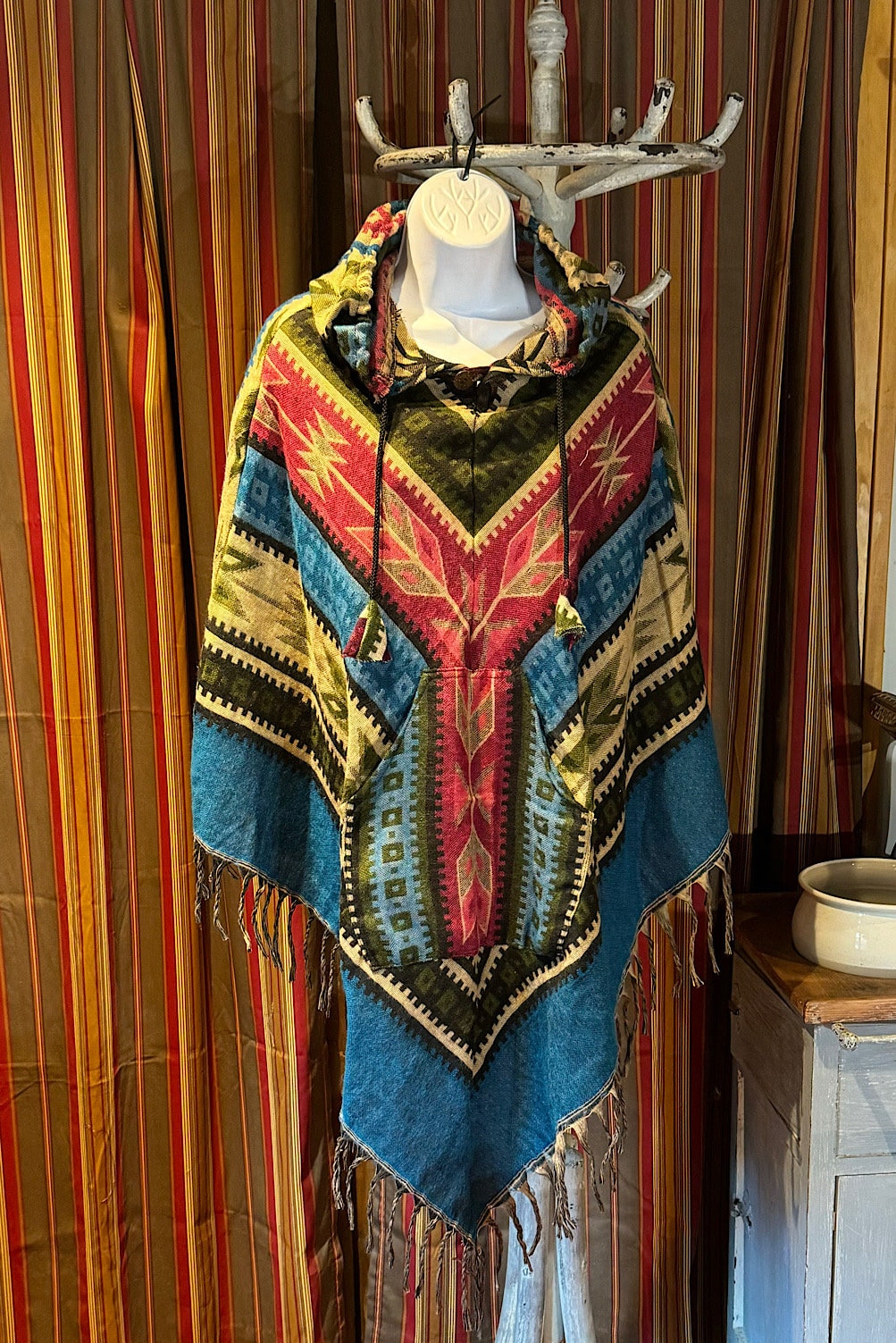 Festival Hooded Poncho: Unisex Boho Woven Wool Blend