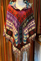 Festival hooded poncho, unisex one size woolen blend Festival Boho Woven, center pocket Hippie Bohemian Ethnic festival Gypsy Poncho