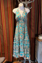 Boho Long Ruffle Dress, Hippie Dress, Open back Dress, Bohemian Festival Ethnic Dress, Boho Dress, Beach Halter Ruffle Boho Gypsy Dress