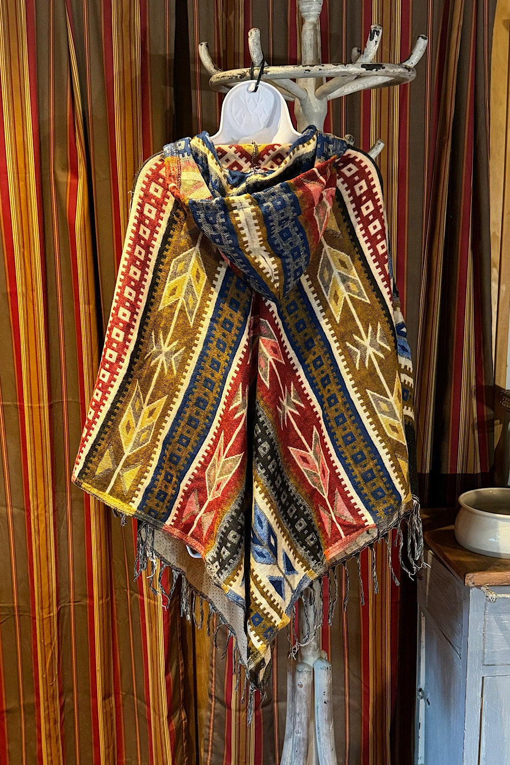 Festival Hooded Poncho: Unisex Boho Woven Wool Blend