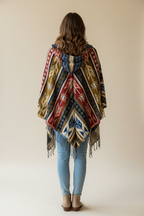 Festival Hooded Poncho: Unisex Boho Woven Wool Blend