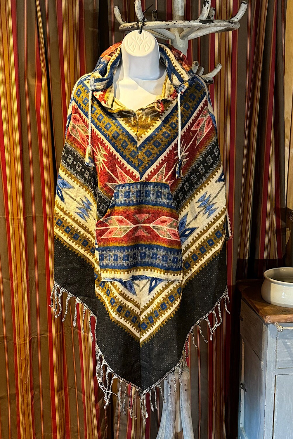 Festival Hooded Poncho: Unisex Boho Woven Wool Blend