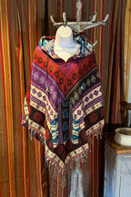 Festival hooded poncho, unisex one size woolen blend Festival Boho Woven, center pocket Hippie Bohemian Ethnic festival Gypsy Poncho