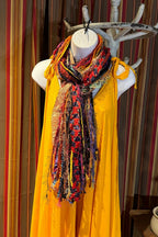 Boho Fringe Festival Long Scarf, gift for her, Yarn Ribbon Scarf,Bohemian Recycled Vintage Silk Sari Yarns Ribbons, Hippie Fringe Scarf
