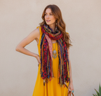 Boho Fringe Festival Long Scarf, gift for her, Yarn Ribbon Scarf,Bohemian Recycled Vintage Silk Sari Yarns Ribbons, Hippie Fringe Scarf (Copy)