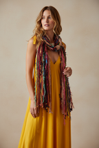 Boho Fringe Festival Long Scarf, gift for her, Yarn Ribbon Scarf,Bohemian Recycled Vintage Silk Sari Yarns Ribbons, Hippie Fringe Scarf (Copy)