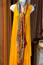 Boho Fringe Festival Long Scarf, gift for her, Yarn Ribbon Scarf,Bohemian Recycled Vintage Silk Sari Yarns Ribbons, Hippie Fringe Scarf