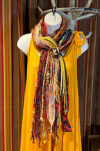 Boho Fringe Festival Long Scarf, gift for her, Yarn Ribbon Scarf,Bohemian Recycled Vintage Silk Sari Yarns Ribbons, Hippie Fringe Scarf