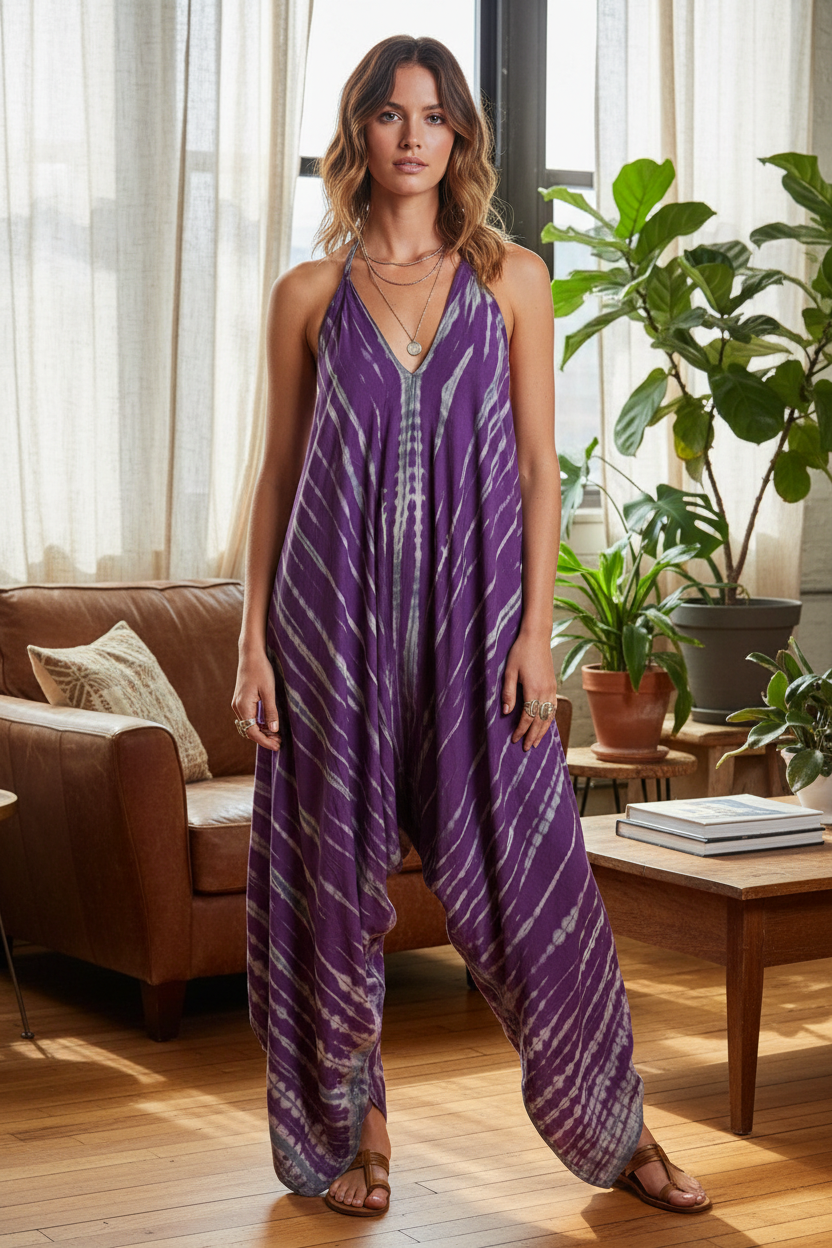 Boho Tie Dye Jumpsuit, Bohemian Clothing, Boho jumpsuit Harem Pants, Loose Yoga  Festival Pants, Wide Leg Women Festival Pants, Hippie Pants