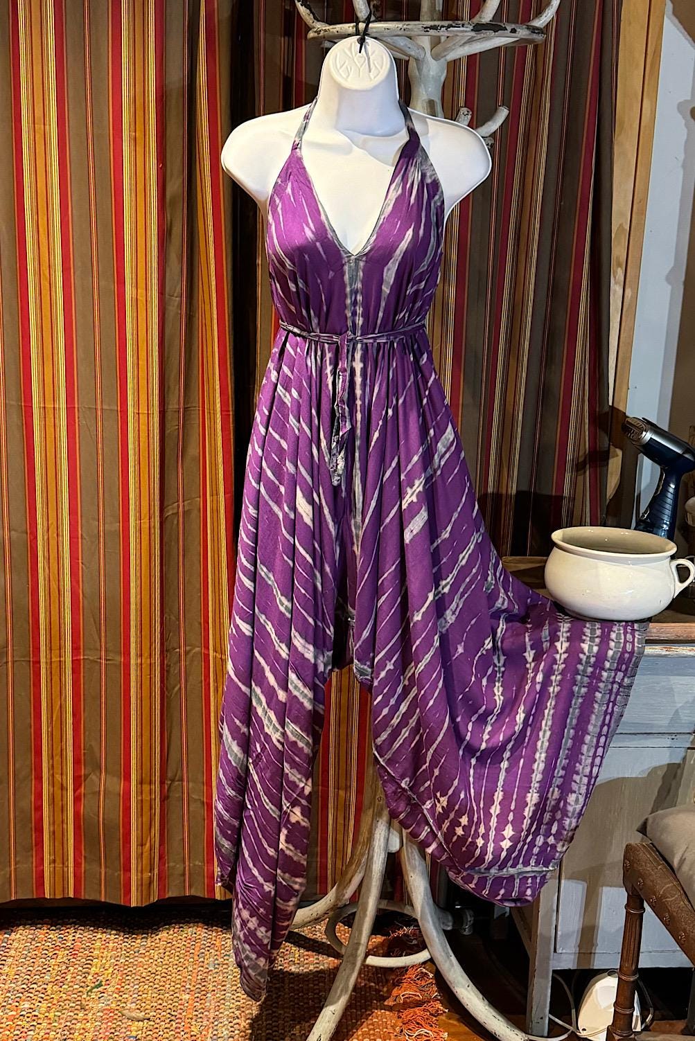Boho Tie Dye Jumpsuit, Bohemian Clothing, Boho jumpsuit Harem Pants, Loose Yoga Festival Pants, Wide Leg Women Festival Pants, Hippie Pants