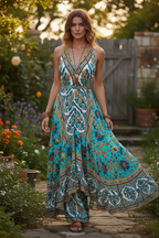 Boho Ruffle Long Dress, Hippie Dress, Open back Dress, Bohemian Festival Ethnic Dress, Boho Dress, Beach Halter Gypsy Ruffle Dress