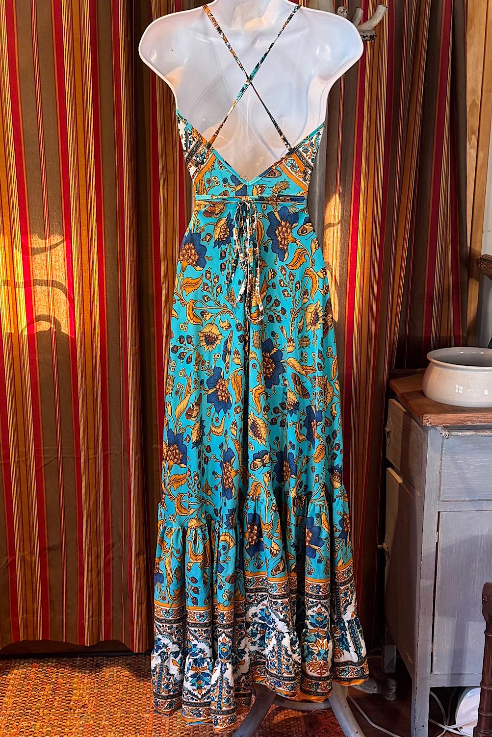 Boho Ruffle Long Dress, Hippie Dress, Open back Dress, Bohemian Festival Ethnic Dress, Boho Dress, Beach Halter Gypsy Ruffle Dress