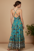 Boho Ruffle Long Dress, Hippie Dress, Open back Dress, Bohemian Festival Ethnic Dress, Boho Dress, Beach Halter Gypsy Ruffle Dress